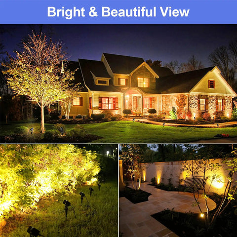 Extendable 6 In 1 Low Voltage Landscape Lighting Kit With Transformer 3W 12V IP65 Waterproof Outdoor Spotlight illuminating house and trees