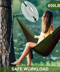 Woman relaxing in hammock secured with Fifty 2 Inch Chain Quick Links Set M5 Galvanized Steel Heavy Duty Carabiner Clips