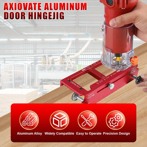 Pro Grade Aluminum Door Hinge Template Jig For Router in use with red anodized CNC machined 6061 aluminum design.