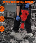 Solid Build Heavy Duty Electric Jack Hammer Concrete Breaker Demolition Rig for Ripping Through Slabs in action breaking concrete.
