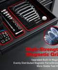 Three Piece Pro Magnetic Tool Mat Set With Pickup Tool Telescoping Magnetic Inspection Mirror Flexible PVC Pad Non Slip Holder And Tray For Mechanics Gear Garage Workshop And Repair Toolbox Organization in drawer with tools.