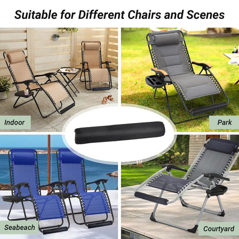 Footrest Cushion For Gravity Folding Recliners And Zero Gravity Chairs, Thick NBR Foam Pad, shown on various outdoor recliners.