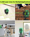 Ultra Bright 16 Line 360 Self Leveling Laser Level With 4D Green Cross Lines Remote Control And Pro Grade Dual Batteries