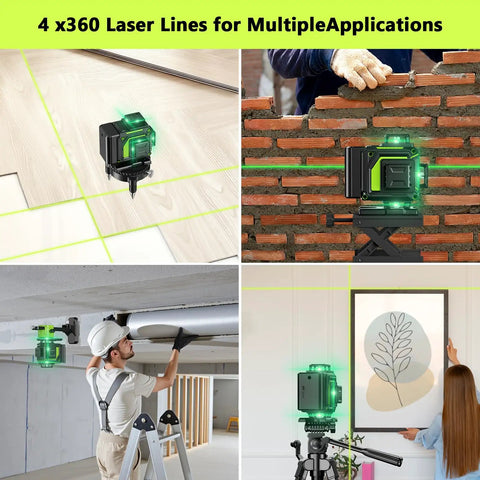 Ultra Bright 16 Line 360 Self Leveling Laser Level With 4D Green Cross Lines Remote Control And Pro Grade Dual Batteries