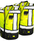 Two Pack High Visibility Safety Vest With Five Pocket Multi Use Design Class 2 ANSI OSHA Reflective Breathable Mesh Heavy Duty Construction Vest For Men Work In Black Large showing front view with reflective strips.