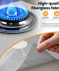 Gas Stove Burner Covers Heat Resistant Reusable Burner Liners for No Mess Cleanup and Spill Prevention Easy to Clean Stove Top Protectors for Kitchen Gas Ranges 8 Pack Silver close-up of silver heat-resistant liner being lifted near burner