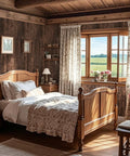 Bedroom with Dark Walnut Wood Peel And Stick Wallpaper Roll 590 Inch Long Seventeen Point Seven Inch Wide Self Adhesive Plank Grain Waterproof Thickened Removable Rustic Vintage Texture For Cabinets And Walls on walls