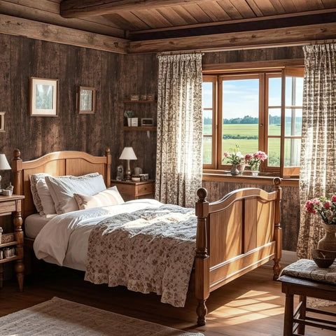 Rustic bedroom with Dark Brown Wood Grain Peel And Stick Wallpaper Vinyl Self Adhesive Wood Plank For Cabinets Walls Desks And Furniture