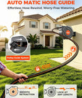 Beefed Up Heavy Duty Wall Mount Retractable Garden Hose Reel With Ninety Foot Reach in use with automatic guide on lawn