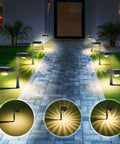 Solar Pathway Lights Outdoor Easy Install 200 Lumen Warm White Garden Driveway Yard Lighting 8 Pack Waterproof IP65 Modern Square Heads Energy Saving Landscape Path Lights For Walkway Patio lining a walkway at night