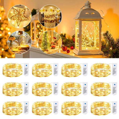 12 Pack Battery Operated Fairy String Lights With 7 Feet Silver Wire And 20 LED Warm White Twinkle Lights Eight Modes Waterproof