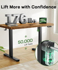 Marsail 48 X 30 Electric Standing Desk With One Piece Thickened Desktop, showing 176 lbs capacity and robust lifting mechanism.