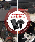 Heavy Duty Body Bolts And U Nuts Kit M8-1.25 For GM Ford Chevy Buick Chrysler Cadillac Cars And Trucks Bumper Fender Liner Push Retainer Fasteners Replacement Clips For 11500661 11503317 N623343 S2, illustrated on fender, grille, bumper, and engine cover.