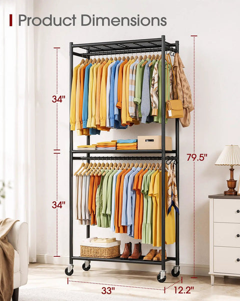 Top Shelf Metal Clothes Rack With Smooth Rolling Wheels And Hella Roomy Mesh Shelving No Sweat Build Rock Solid Garment Stand With Side Hooks For Bedroom Laundry Or Balcony Black