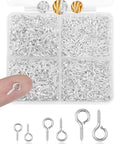 600 Pcs Small Eye Pins For Jewelry Making And DIY Crafts Gold And Silver 3 Sizes 8x4mm 10x5mm 13x6mm organized box view