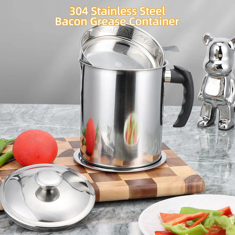 A Total Game Changer, This Heavy Duty Bacon Grease Keeper Boasts A Fine Mesh Strainer, 74 Oz Stainless Oil Jug For Kitchen Frying And Roasting, No Fuss Spill Proof Lid, Solid Grip Handle Included