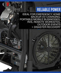 Close-up of heavy duty portable generator engine with controls, showcasing reliable power for emergencies and EV charging.