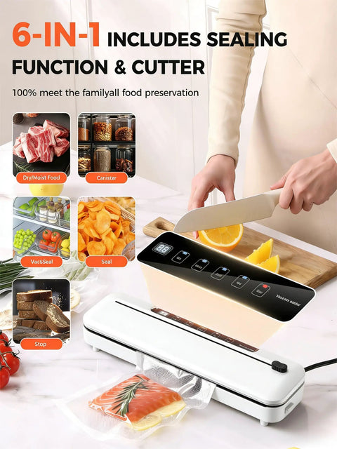 Beast 6 In 1 Vacuum Sealer For Fresh Food With 75KPa Moist And Dry Modes Digital Timer Compact And Lightweight With Built In Cutter