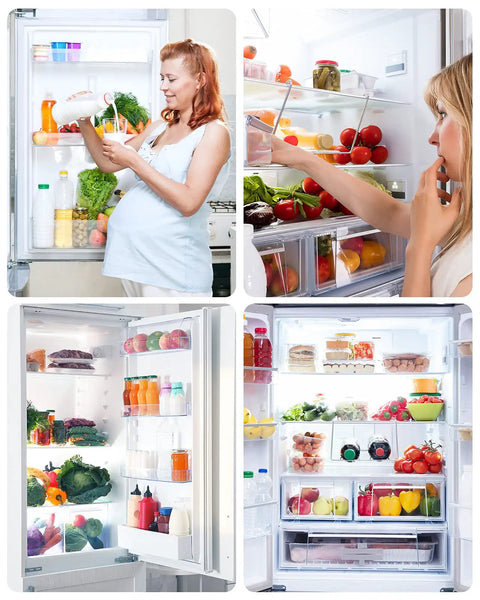 Super Bright 5W LED Refrigerator Light Bulb With E26 Base 120V 5000K Daylight illuminating fridge interiors and food items.