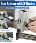 Person holding Heavy Duty Pneumatic Brad Nailer With Eighteen Gauge Nails From Three Eighths To One And A Quarter Inch Continuous Firing
