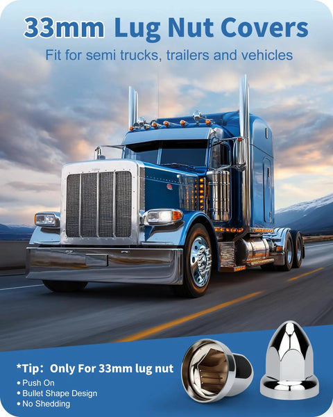 60 Piece Chrome Lug Nut Covers For Semi Trucks 33mm Fit Two And A Half Inch Tall Push On ABS Plastic Anti Rust No Loosen
