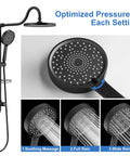 9 Inch Rainfall Shower Head And Handheld Combo System With Slide Bar In Matte Black, No Fuss 30 Minute Install, detail view