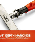 Close-up of Six Inch Straight Handle Hand Seamer For Sheet Metal Bending And Flattening with ergonomic non-slip grip and depth markings