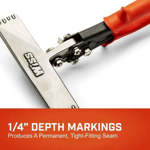 Close-up of Six Inch Straight Handle Hand Seamer For Sheet Metal Bending And Flattening with ergonomic non-slip grip and depth markings