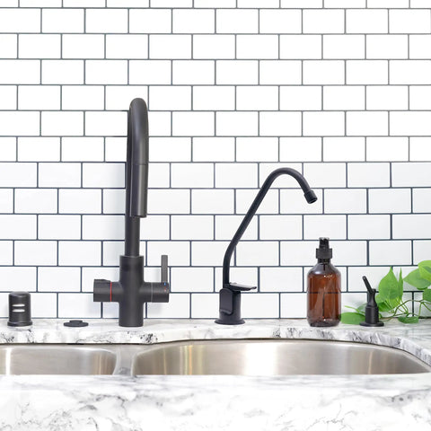 Touch Flo Pure Cold Water Dispenser Faucet Eight Inch Height With Five And A Half Inch 45 Degree Spout Projection Satin Nickel Finish