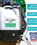 Person wearing 4-Gallon Backpack Sprayer For Lawn And Garden, Battery Powered Electric Sprayer With Long Range Spray, Portable