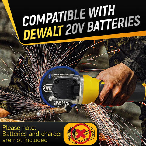 Cordless 4.5 Inch Angle Grinder With 10000 RPM Brushless Motor cutting metal, sparks flying, compatible with 20V Max batteries.