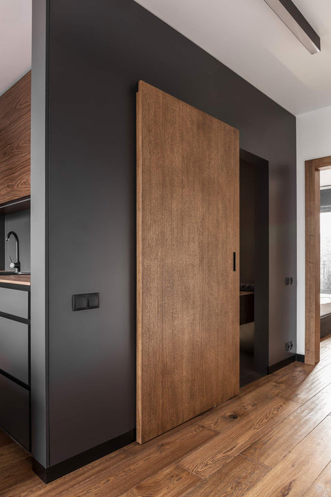 Floating Door System Pro Grade Sliding Track Kit With Concealed Barn Door Hardware Patented Designs Made In Italy installed view