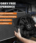 Straight Bolt On Tough Built AC Condenser Radiator Cooling Fan Assembly Compatible With 2005 To 2011 Lincoln Town Car Mercury Grand Marquis And 2006 To 2011 Ford Crown Victoria being installed.