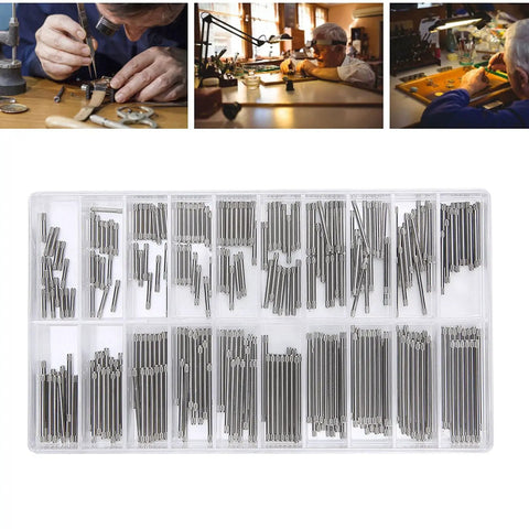 Friction Bar Watch Band Pin Set For Quick Strap Repairs, 304 Stainless Steel 1.2mm Pins, 8 To 27mm Range, 20 Sizes in case