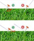 Heavy Duty Tent Stakes 20 Pack 9.75 Inch Ground Pegs Durable Galvanized Iron Stakes shown in grass with correct angle guidance.