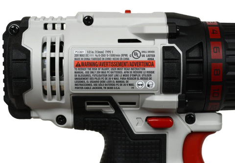 Side view of PCC601 20V Max Drill Driver Half Inch Chuck Tool Only Ultra Compact 8.25 Inch Length Lightweight 3.5 Lb Cordless Design