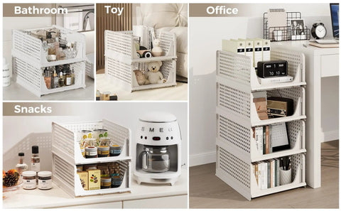 Six Pack Stackable Closet Organizers Bins For Clothes Plastic Drawer Baskets For Wardrobe Shelf Storage Containers For Bedroom Bathroom Office White Great For Organizing Drawers And Shelves in various home settings