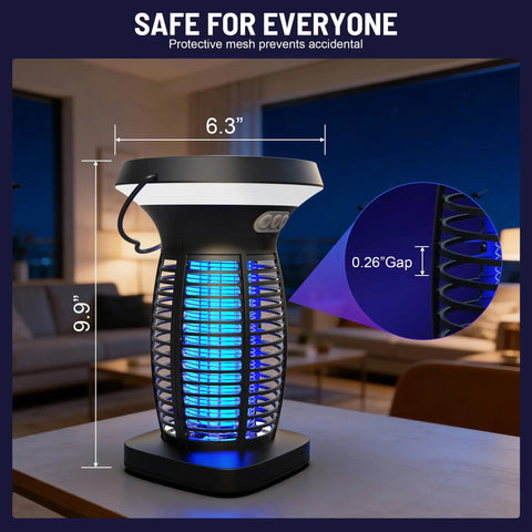 Outdoor Bug Zapper Solar Powered USB Rechargeable 4200V High Voltage Mosquito And Insect Killer with UV Light on table