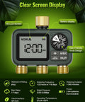 Brass Sprinkler Timer With Swivel 3 Outlet Go To Digital Irrigation System Kit Showing Clear LCD and Control Knob