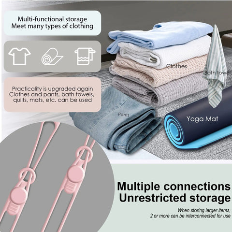 Image of folded clothes, yoga mat, and pink silicone cable ties for bundling shown; promotes 16 Pack Silicone Cable Ties For Bundling Earphones Chargers And Computer Cords Reusable Wire Organizer For Home Office Kitchen And School Pink Keeps Cables Tidy And Tangle Free No Fuss.