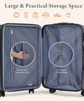 Open view of lightweight spinner carry on luggage with organized compartments and expandable storage space.