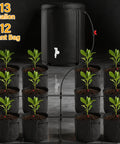 Auto Drip Irrigation System Kit With 13 Gallon Foldable Bucket And 25W Water Pump setup with 12 plant bags indoors