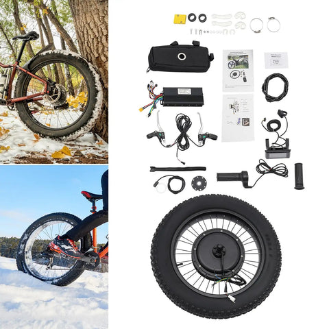 20 Inch Electric Bike Rear Hub Motor Kit 48V Beefy 1500W Fat Tire Conversion Kit with LCD Component Layout and Usage Examples