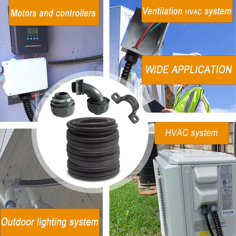 Half Inch Diameter Flexible Liquid Tight PVC Electrical Conduit Kit for wiring, HVAC, outdoor and landscape applications