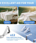 Heavy Duty Stainless Steel Tablecloth Clips 12 Pack Windproof Tablecloth Holders For Outdoor Tables Ideal For Restaurants Parties Weddings And Camping Rust Resistant Clips securing tablecloth.