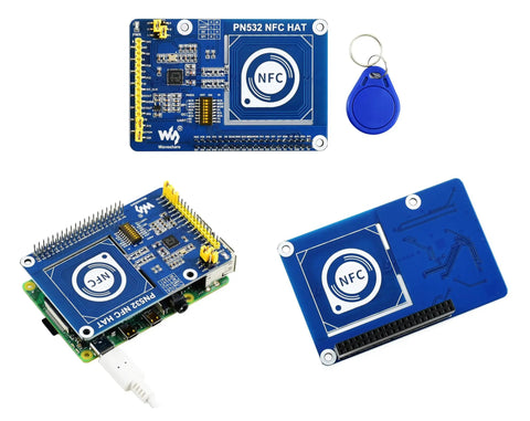 NFC HAT For Raspberry Pi 5 4B 3B Plus 3B 2B A Plus Zero W WH Zero 2W Pico Pico 2W With PN532 Chip displayed with blue key fob
