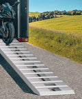 Heavy Duty Aluminum Car Ramps For Slammed Rides And Low Clearance Vehicles Featuring Six Thousand Lb Load Rating With Extra Long Eighty Four Inch Gentle Approach Angle Designed To Protect Bumpers During Daily Driver Maintenance Plus Two Pack showing motorcycle loading ramp.