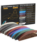 45 Pcs 1/2 Inch By 12 Inch Replacement Sharpening Belt Kit For Official Knife And Tool Sharpener with assorted grit belts displayed