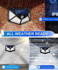 All-weather six pack solar motion lights outdoor with 100 LED beads, 270 degree coverage, IP65 waterproof wall lights in rain and snow.