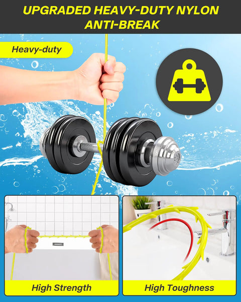 35 Inch Drain Clog Remover Kit With No Fuss Rotating Handle 7 Pack Hair Clog Remover Plumbing Snakes For Bathtub Sink And Shower Easy Quick Unclog Drains For All Homes And Everyday Quick Drain Rescue heavy-duty nylon drain snake shown with rotating handle and barbed hook